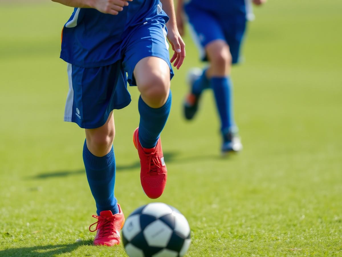 A ProStars FC competitive player driving forward with the ball